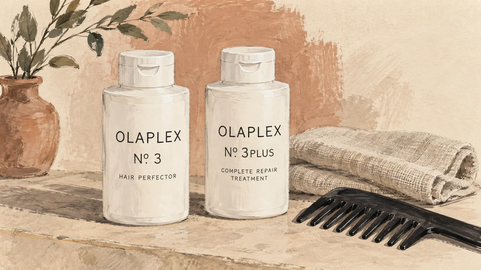 Editorial illustration of two pre-wash hair treatment bottles